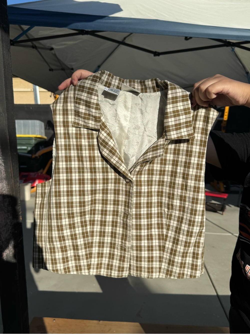 Vintage Rafaella Olive Green & Cream Plaid vest